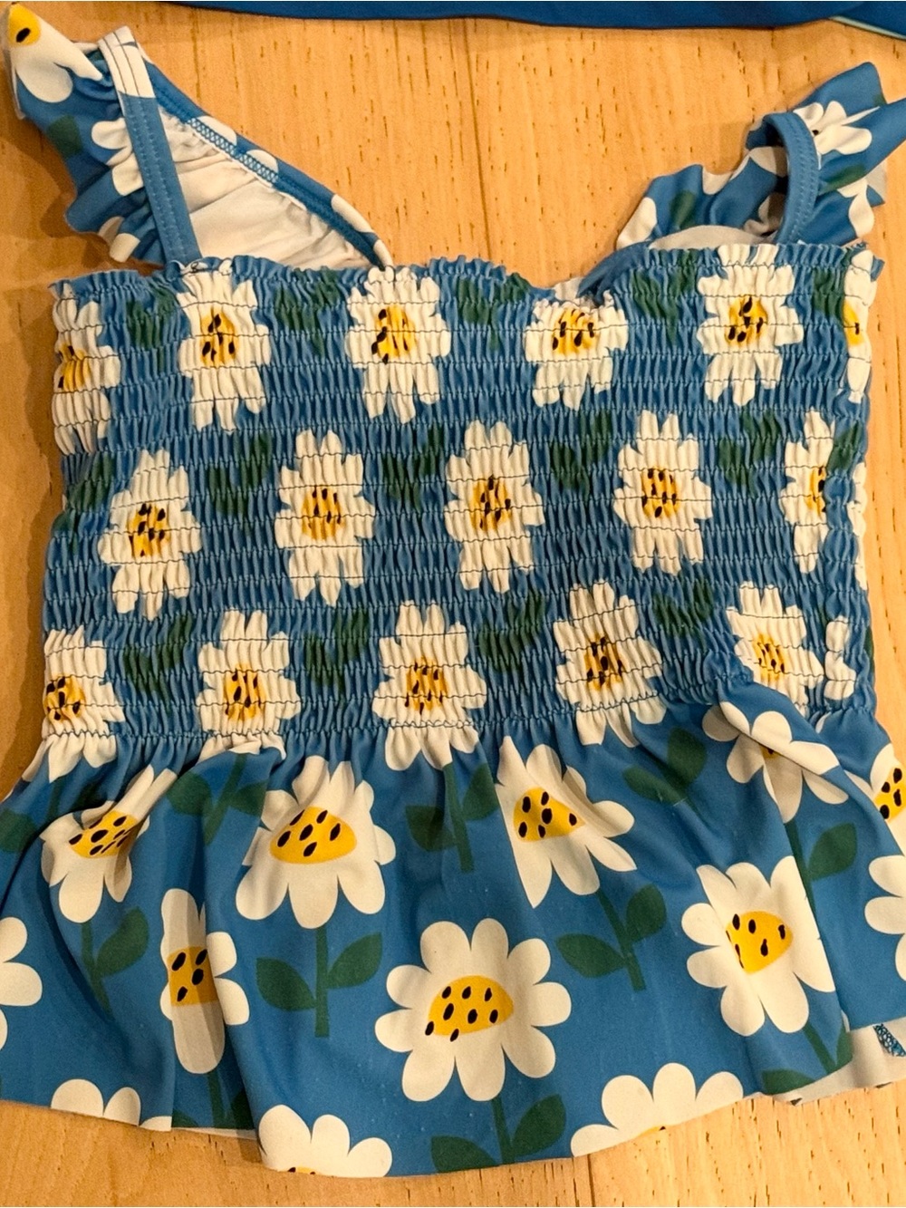 Hanna Andersson Blue Daisy Print Girls Swim Top
